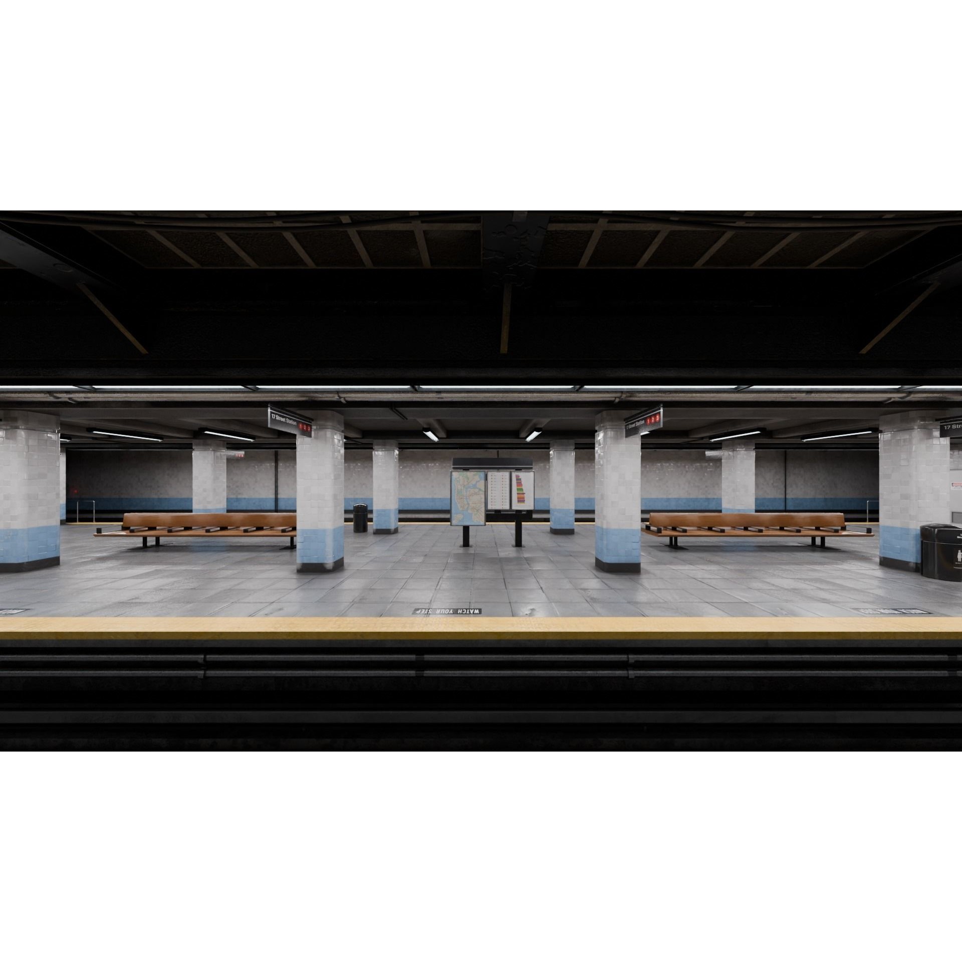 NYC Style Subway Platform - Low-Poly Game-Ready 3D Model - View 11