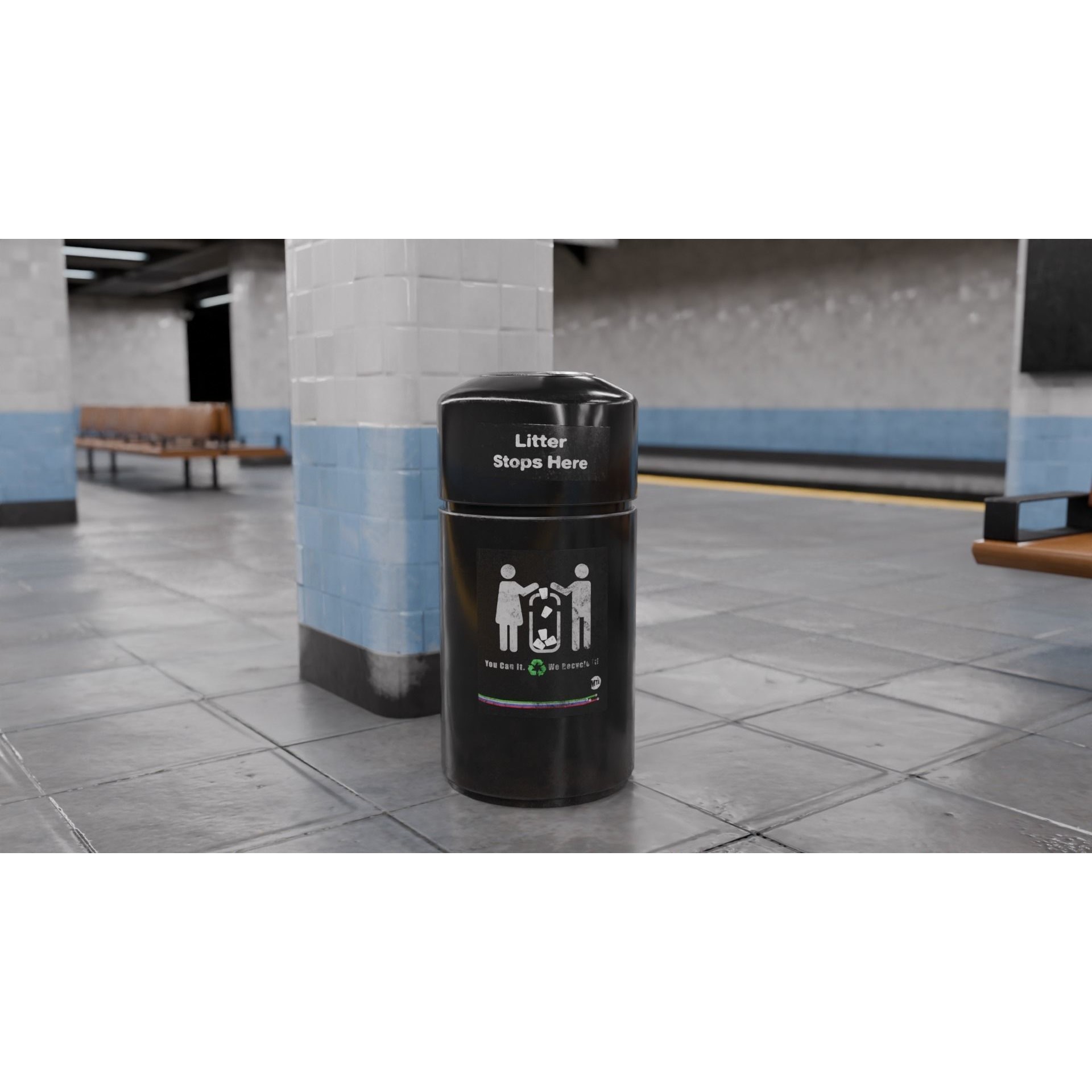 NYC Style Subway Platform - Low-Poly Game-Ready 3D Model - View 15