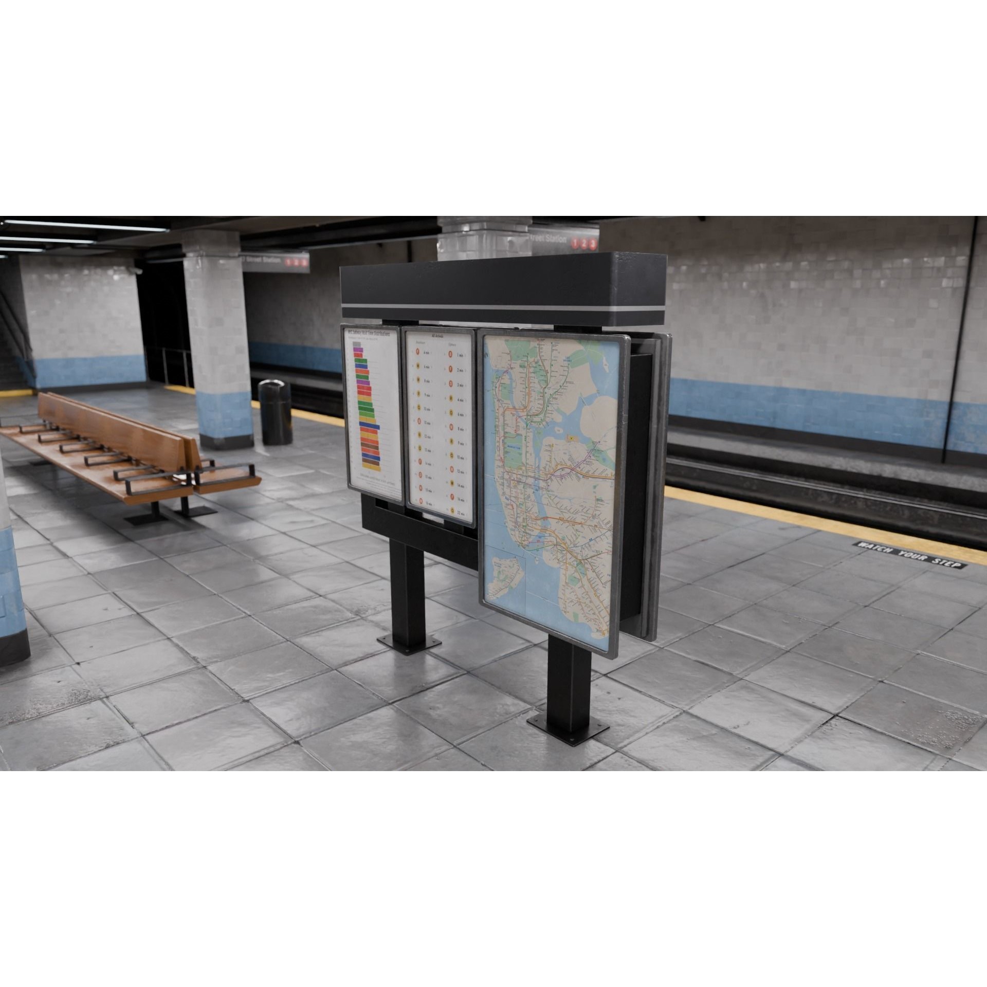 NYC Style Subway Platform - Low-Poly Game-Ready 3D Model - View 16