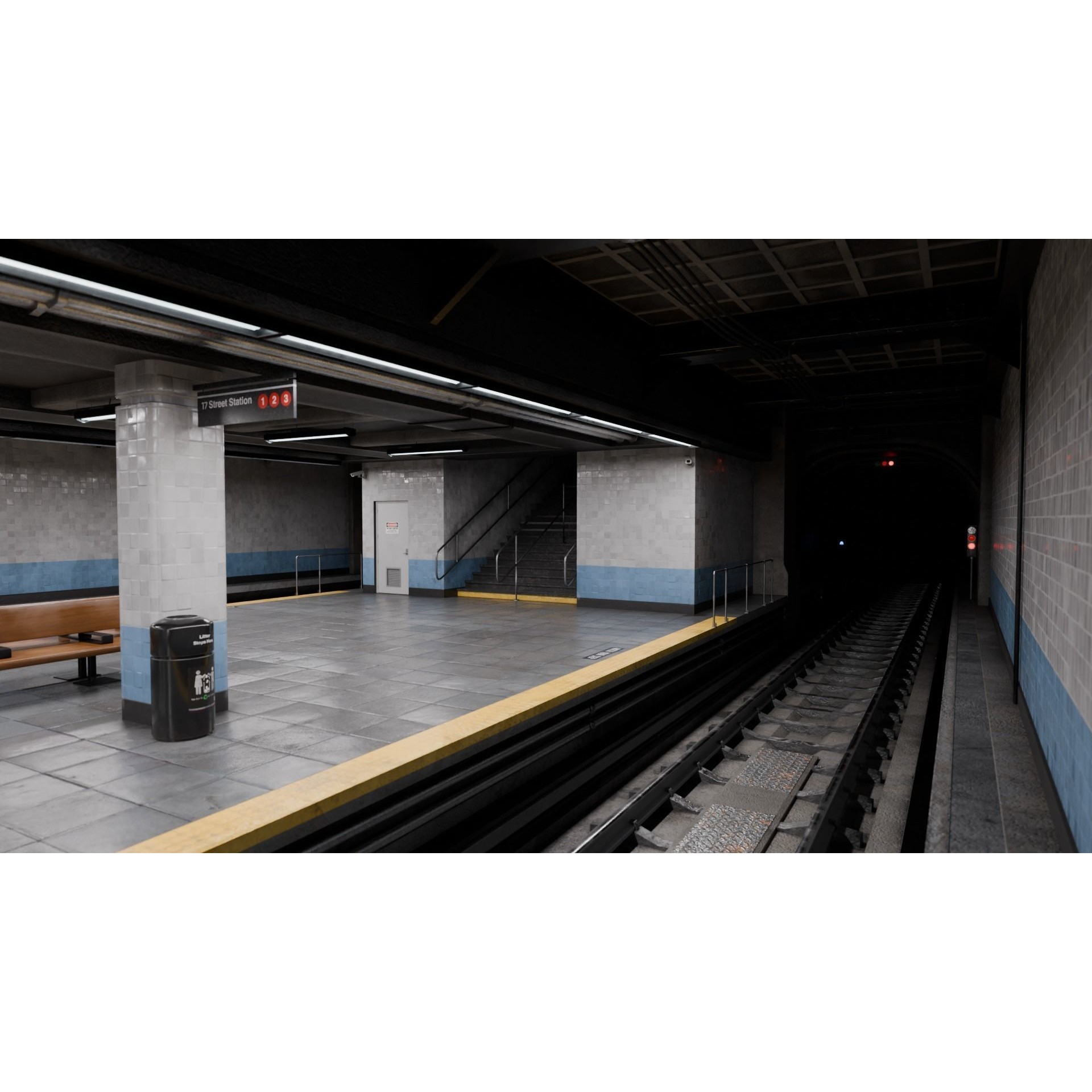 NYC Style Subway Platform - Low-Poly Game-Ready 3D Model - View 6
