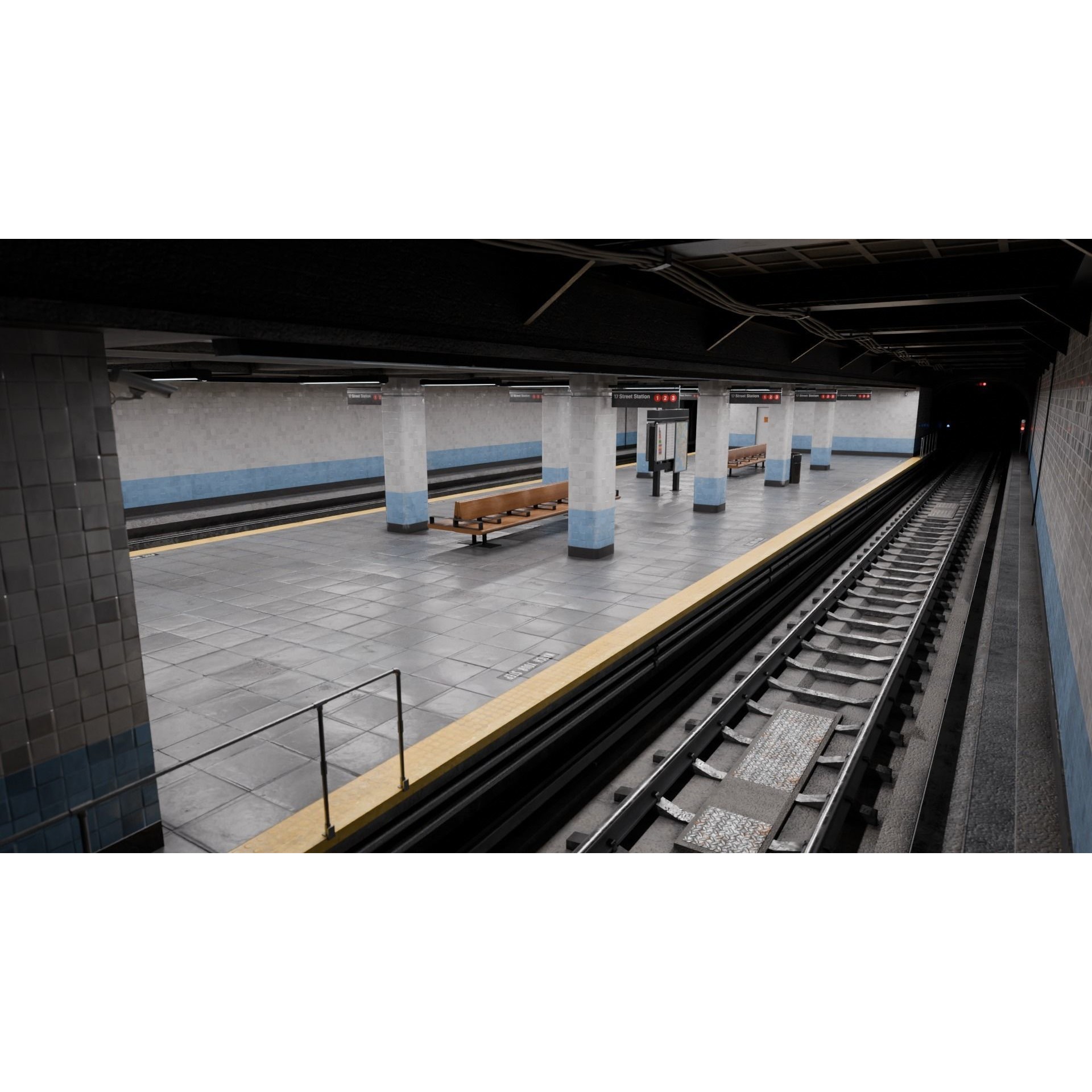 NYC Style Subway Platform - Low-Poly Game-Ready 3D Model - View 7