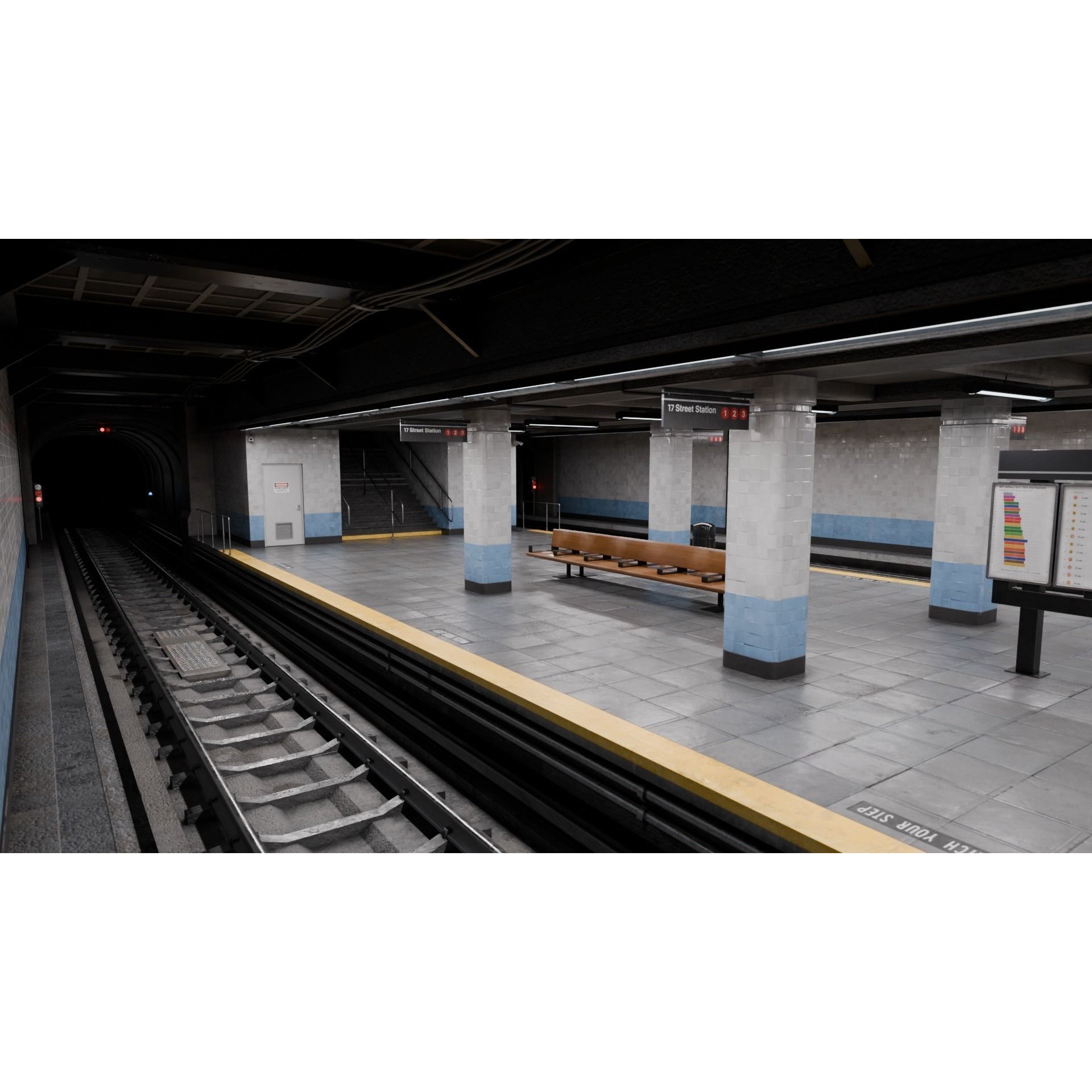NYC Style Subway Platform - Low-Poly Game-Ready 3D Model - View 9