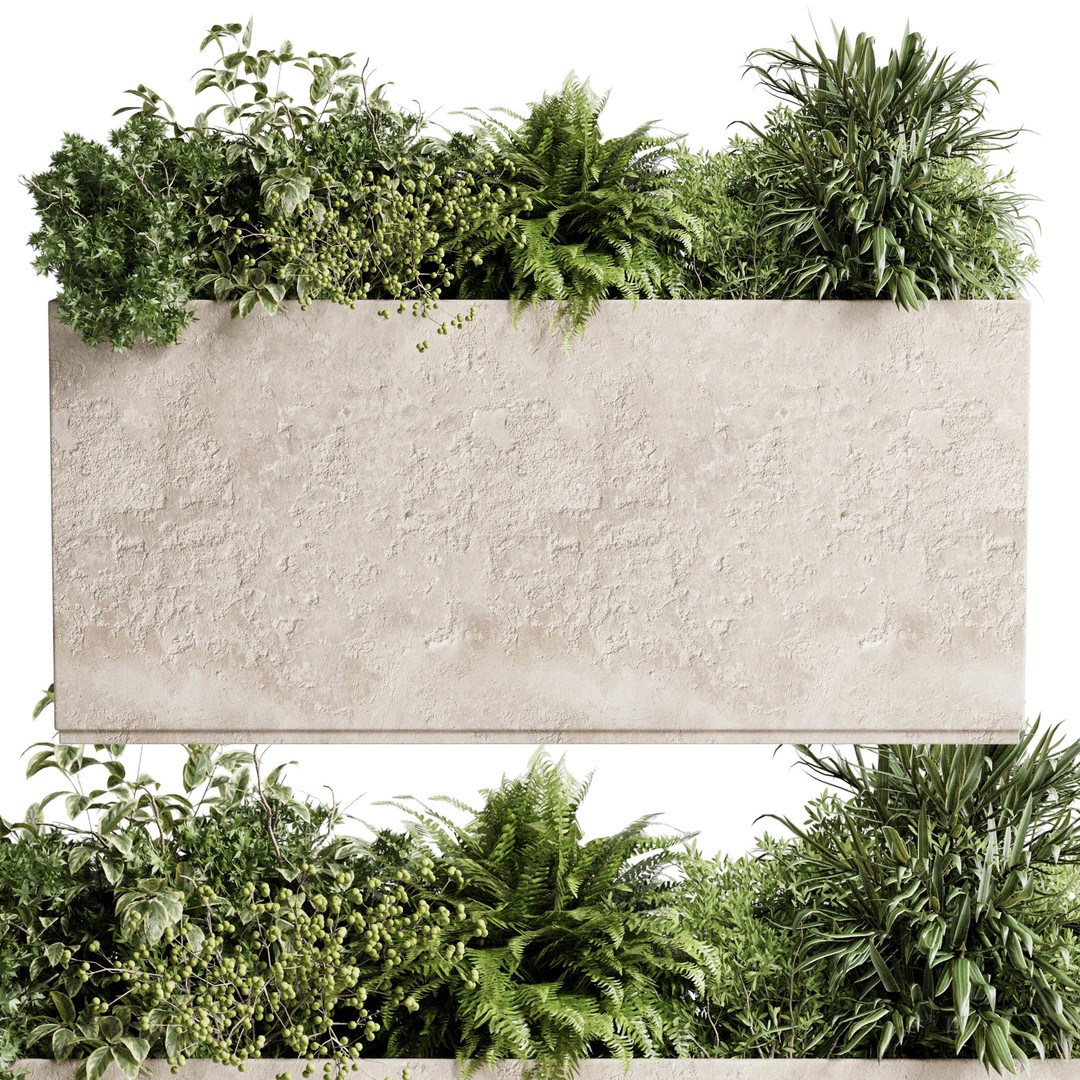Concrete Box Plants 3D Model – Outdoor Decorative Set, PBR Textures - View 3
