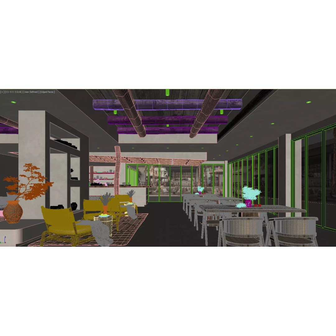 Wabi-Sabi Restaurant 3D Model – Organic Resort Common Area, FBX