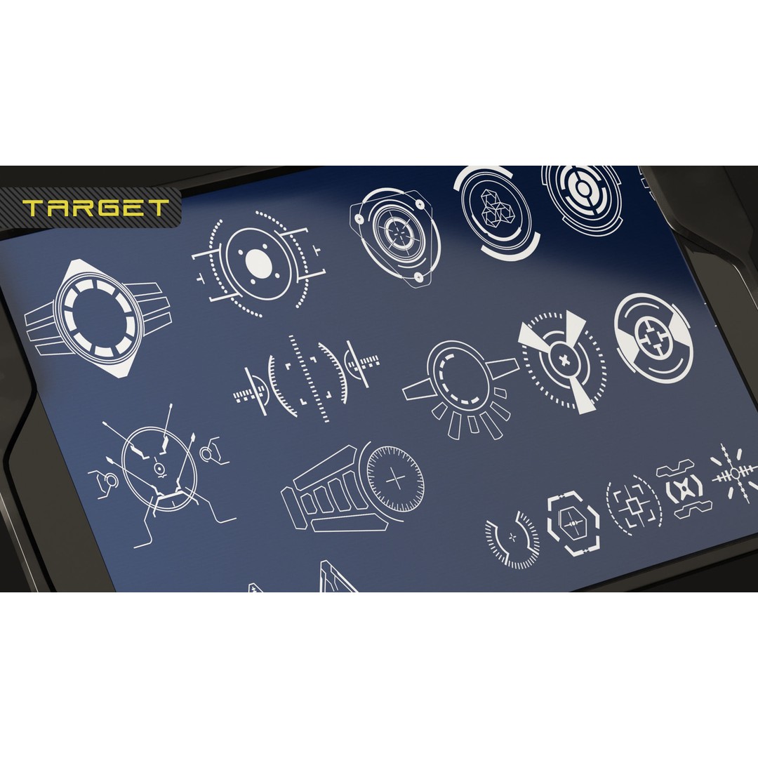 150 Sci-Fi UI-HUD Decals – 4K Textures for Game Development, PNG, PSD