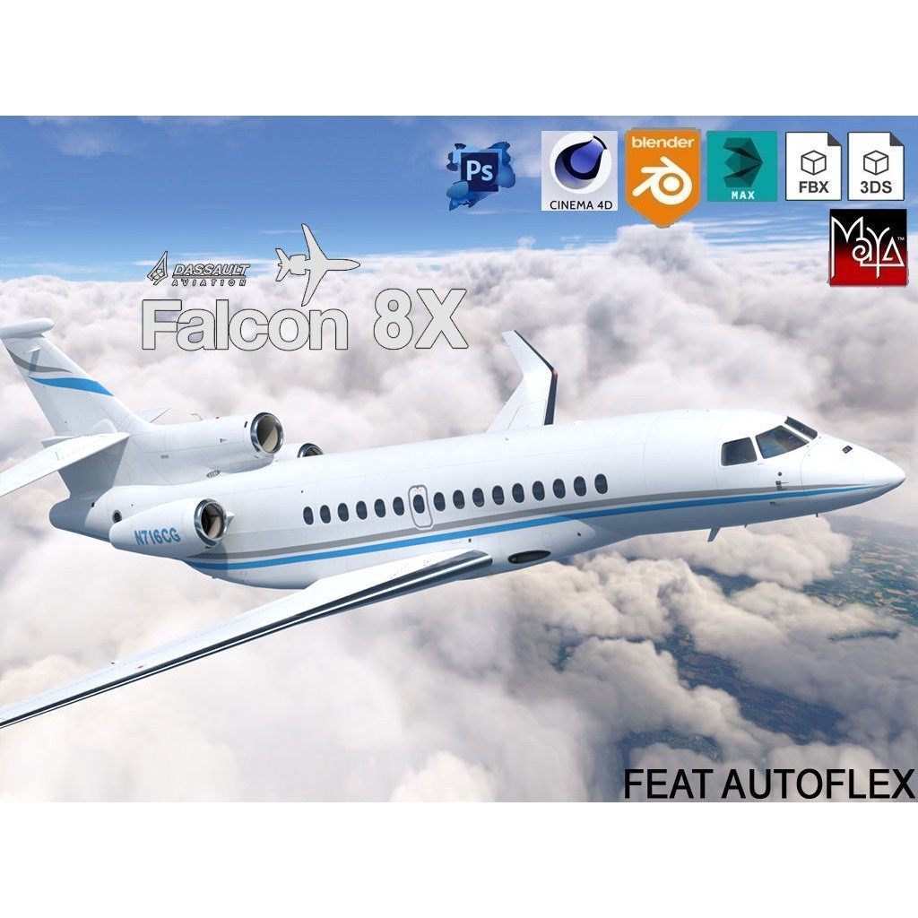 Dassault Falcon 8X 3D Model – Low Poly Aircraft, Game Ready FBX