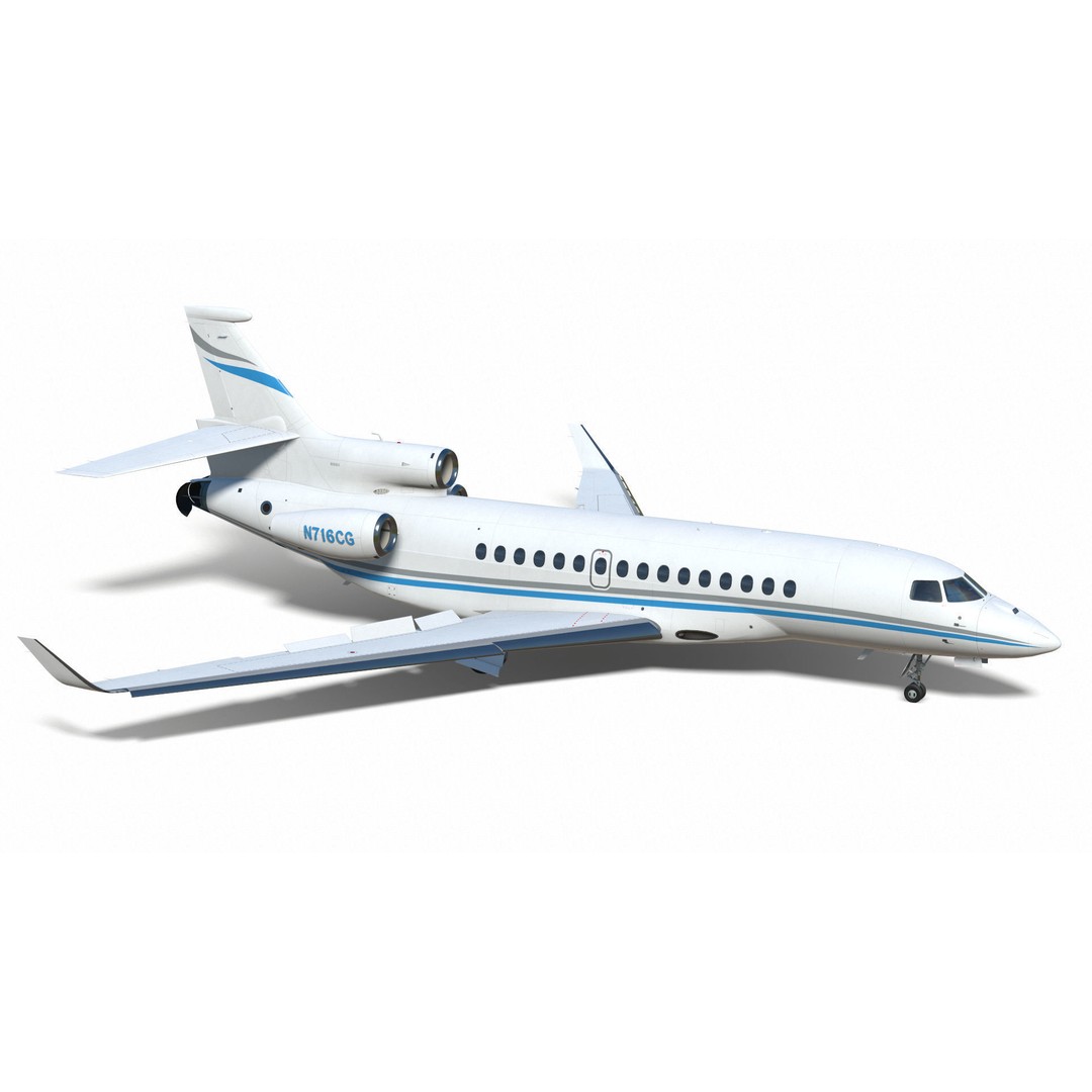 Dassault Falcon 8X 3D Model – Low Poly Aircraft, Game Ready FBX - View 11