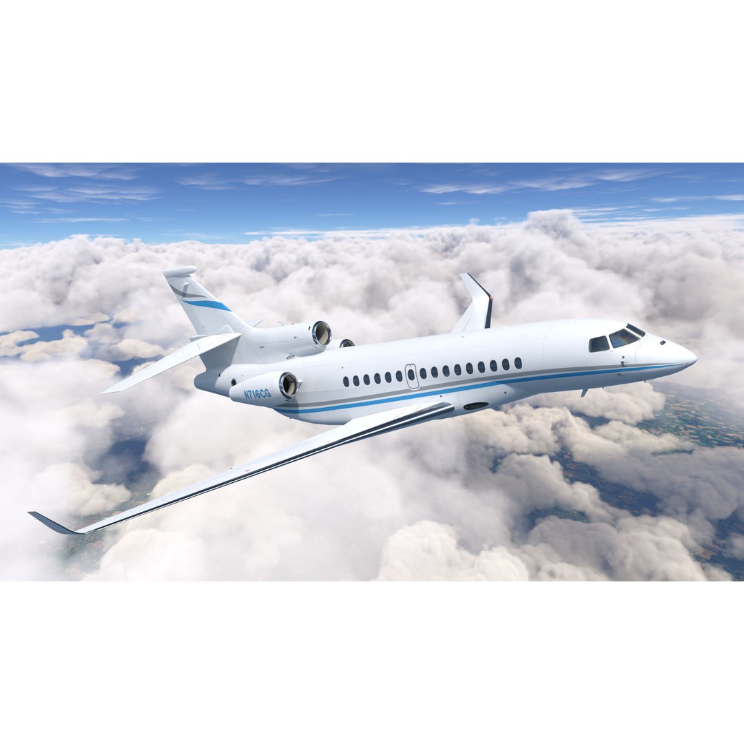 Dassault Falcon 8X 3D Model – Low Poly Aircraft, Game Ready FBX - View 3
