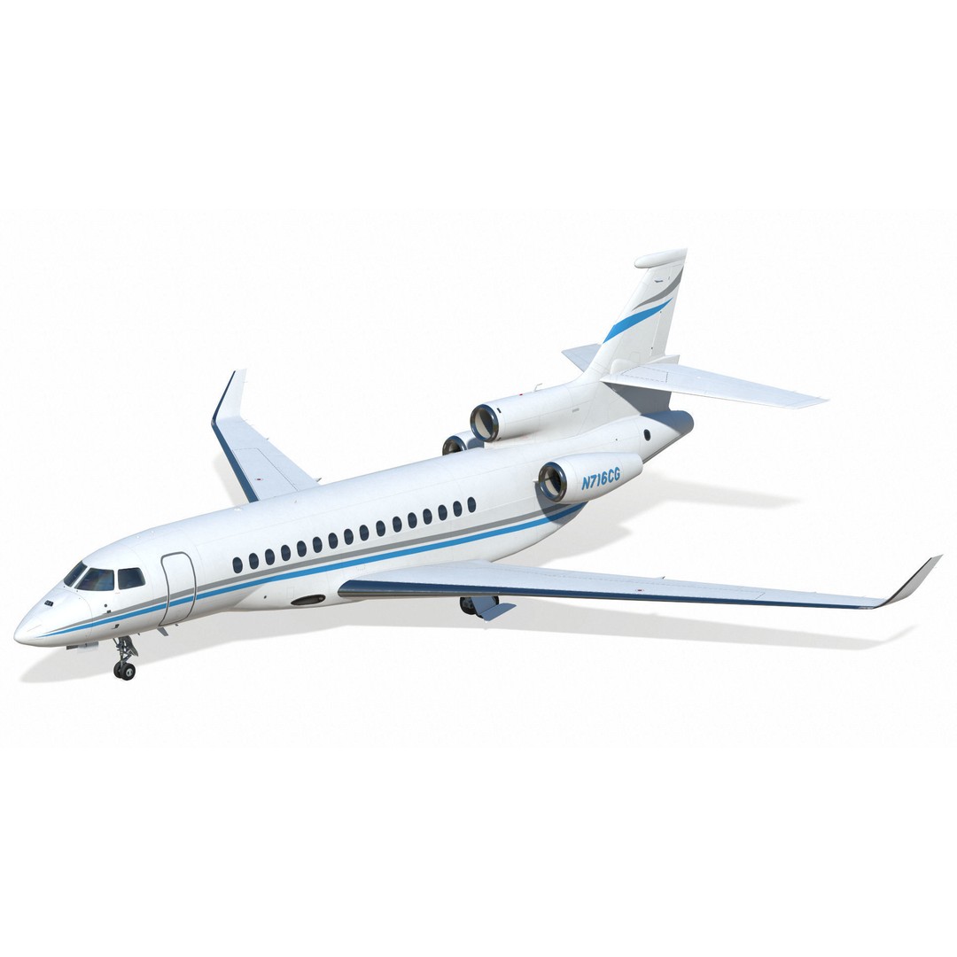 Dassault Falcon 8X 3D Model – Low Poly Aircraft, Game Ready FBX - View 6