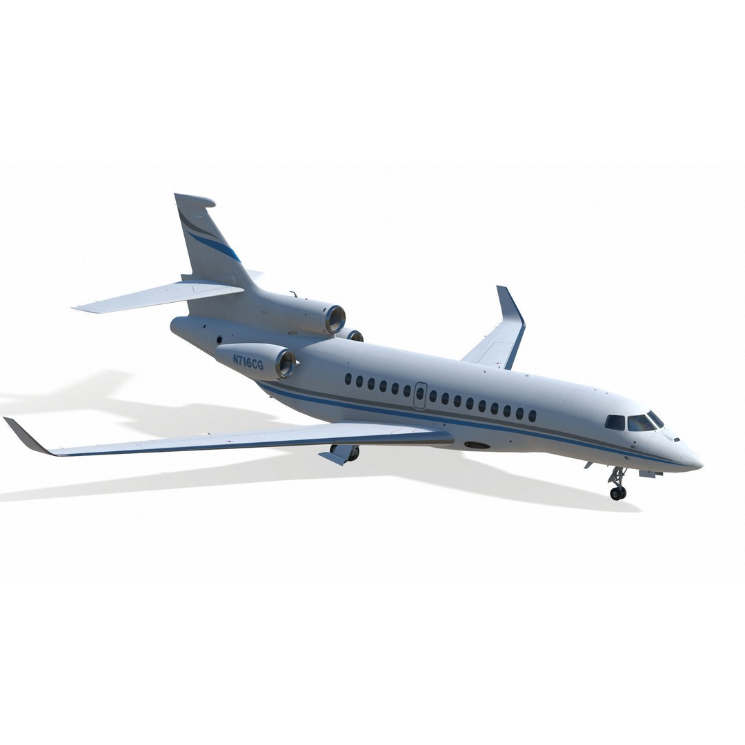 Dassault Falcon 8X 3D Model – Low Poly Aircraft, Game Ready FBX - View 7