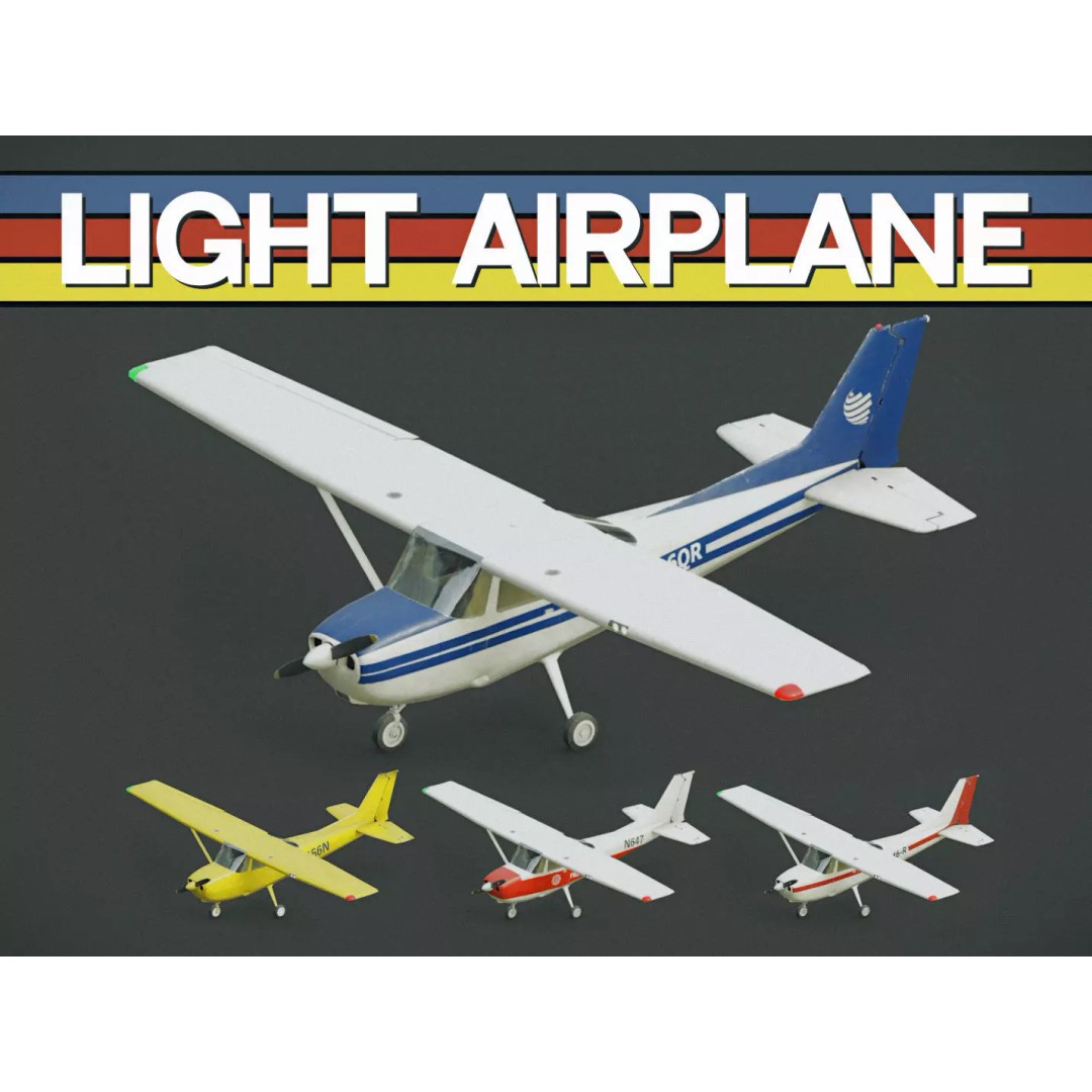 Light Airplane 3D Model – Low Poly Game Ready Asset, FBX - View 2