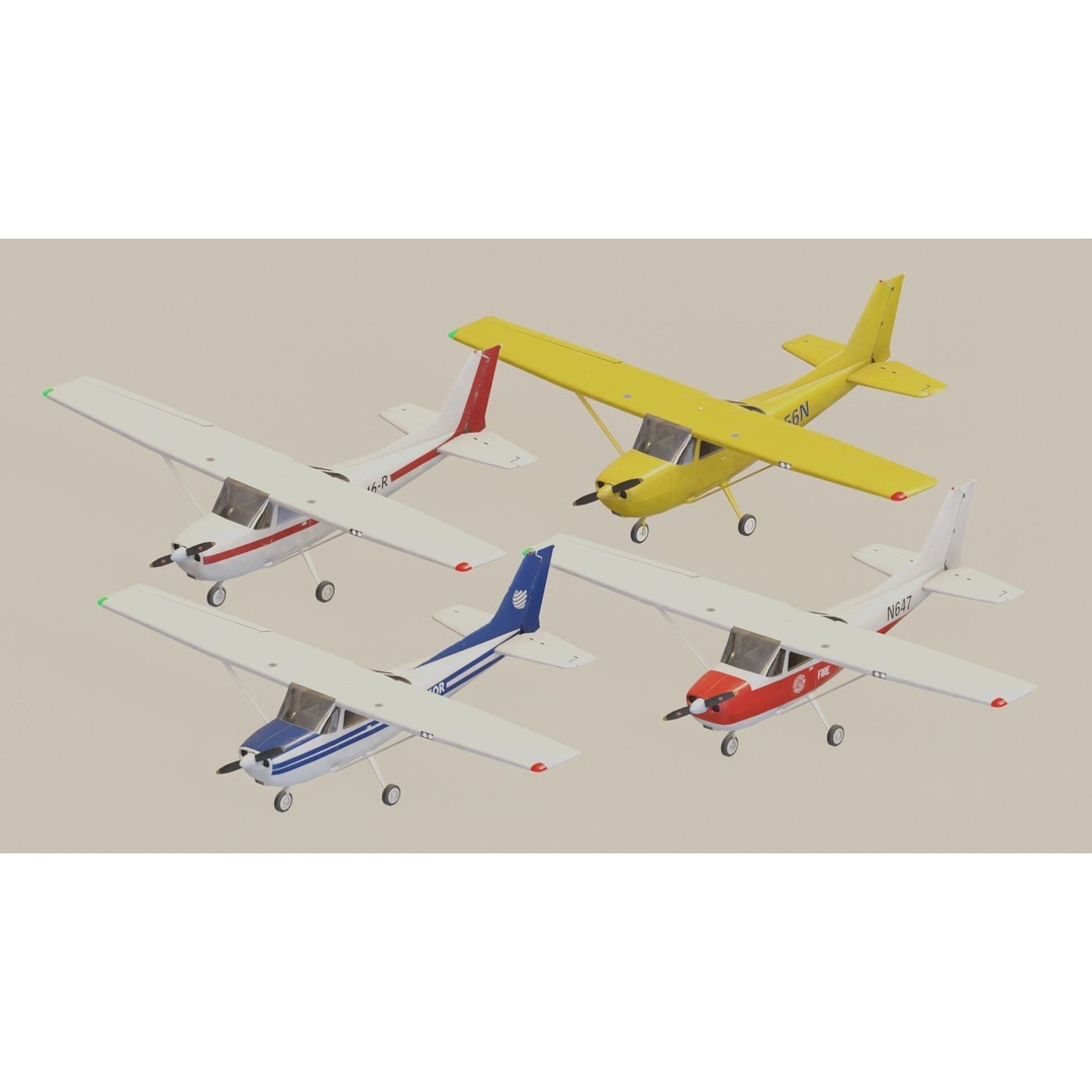 Light Airplane 3D Model – Low Poly Game Ready Asset, FBX - View 3