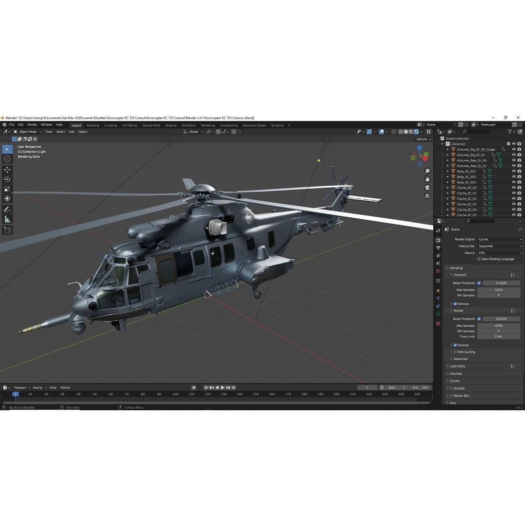 Eurocopter EC 725 Caracal 3D Model – High Poly Animated Helicopter, FBX, Blender - View 70