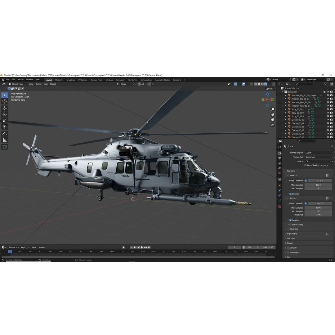 Eurocopter EC 725 Caracal 3D Model – High Poly Animated Helicopter, FBX, Blender - View 71
