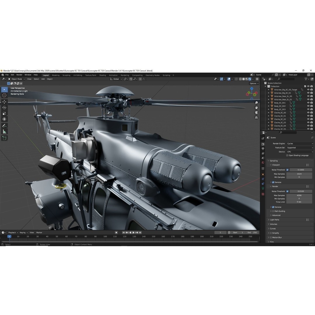 Eurocopter EC 725 Caracal 3D Model – High Poly Animated Helicopter, FBX, Blender - View 72