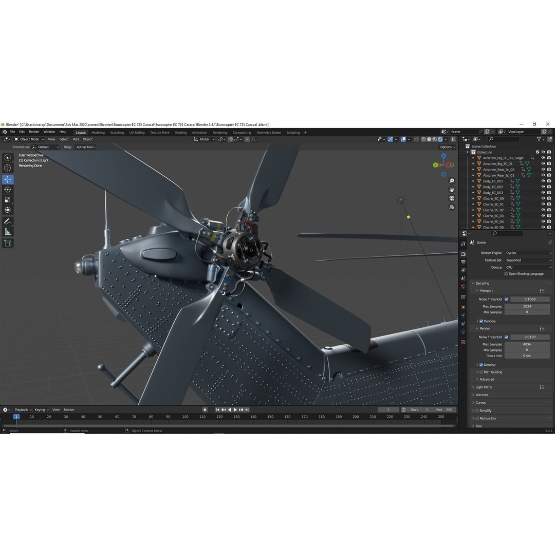 Eurocopter EC 725 Caracal 3D Model – High Poly Animated Helicopter, FBX, Blender - View 73