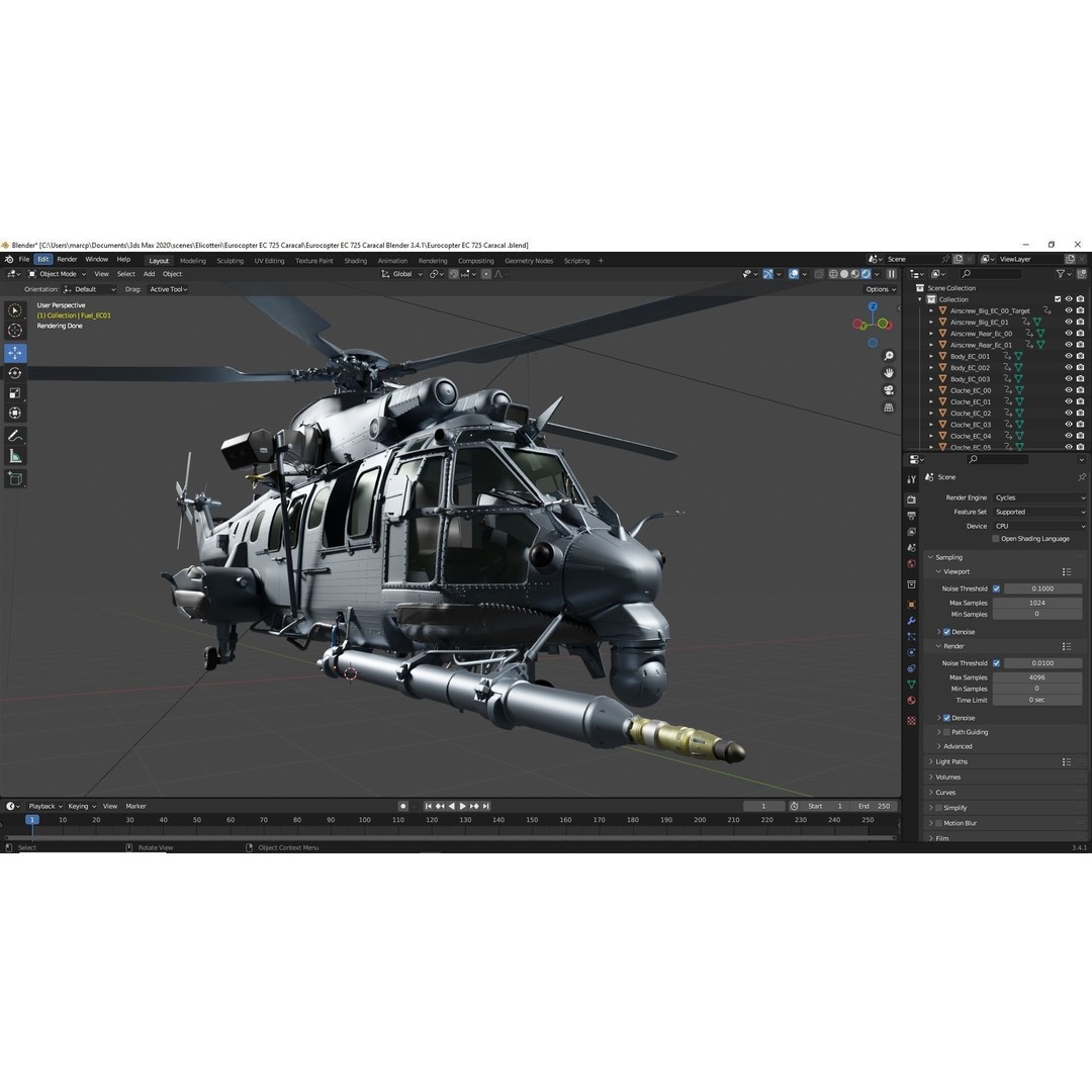 Eurocopter EC 725 Caracal 3D Model – High Poly Animated Helicopter, FBX, Blender - View 75