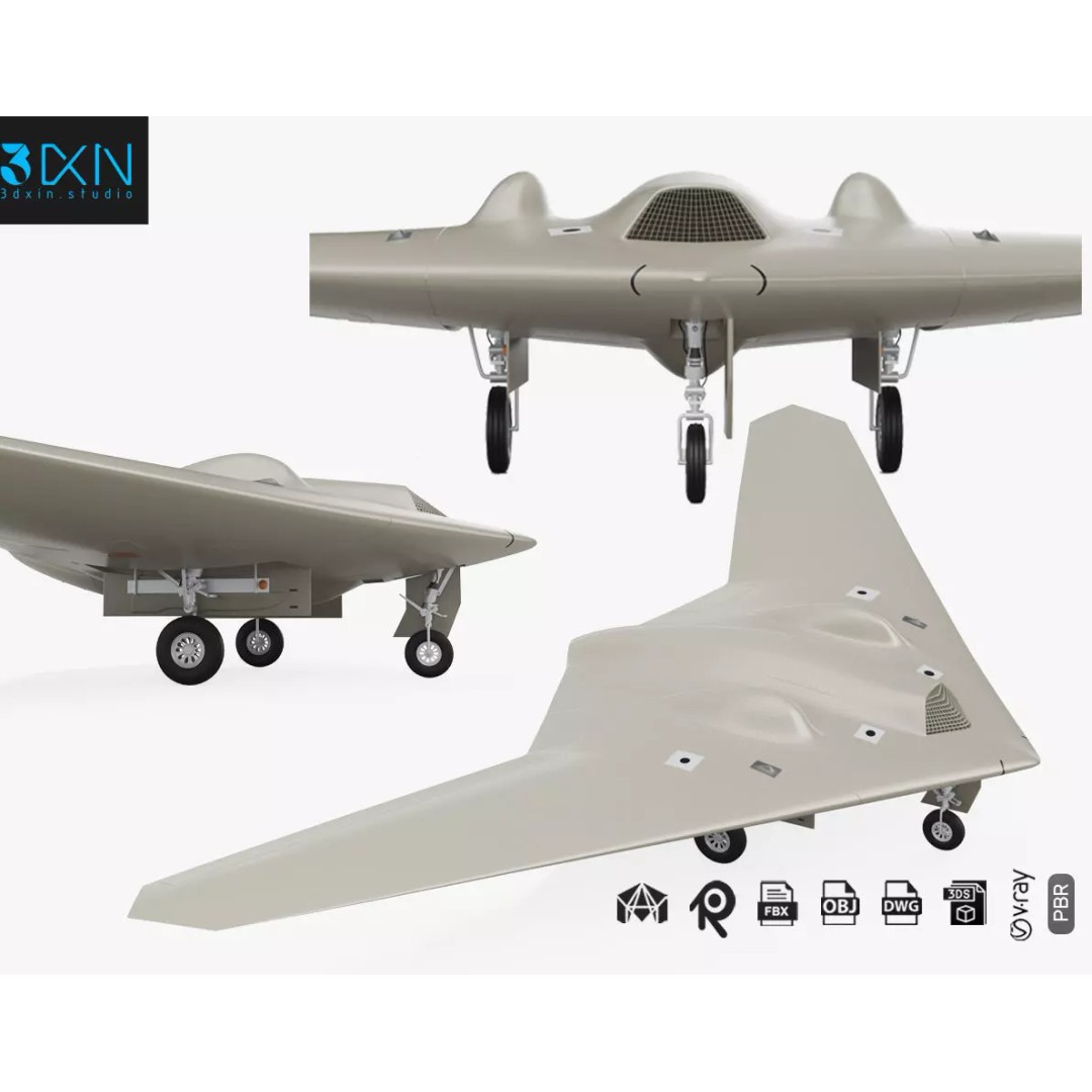 Lockheed Martin RQ-170 Sentinel UAV Drone 3D Model – PBR Textured, Game Ready Formats - View 2