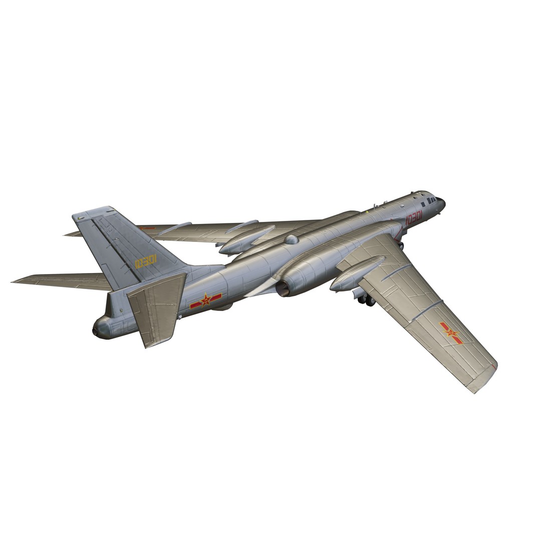 Xian-H6 Bomber 3D Model – Low Poly Military Aircraft, FBX - View 4
