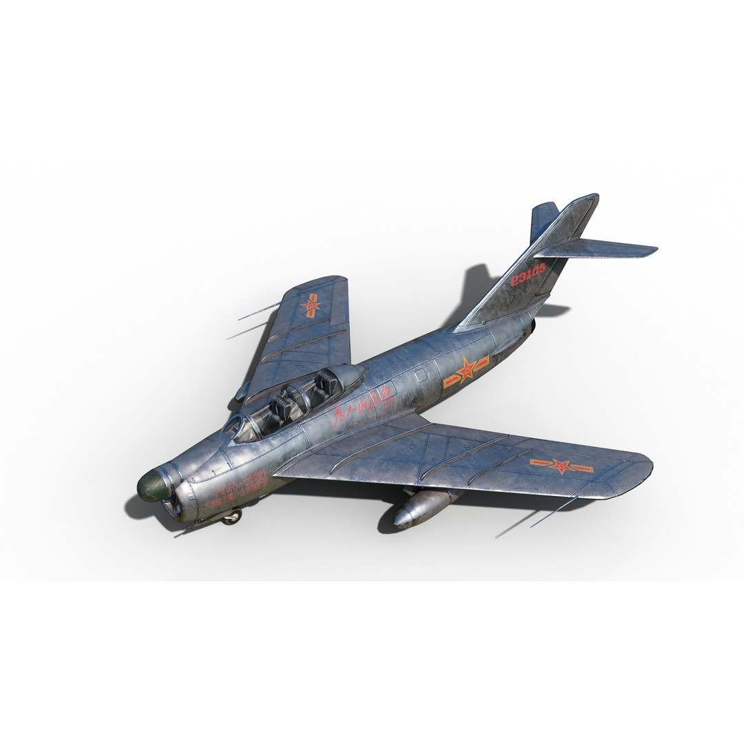 PLAAF J-5 Fighter 3D Model – Low Poly Military Aircraft, FBX - View 3