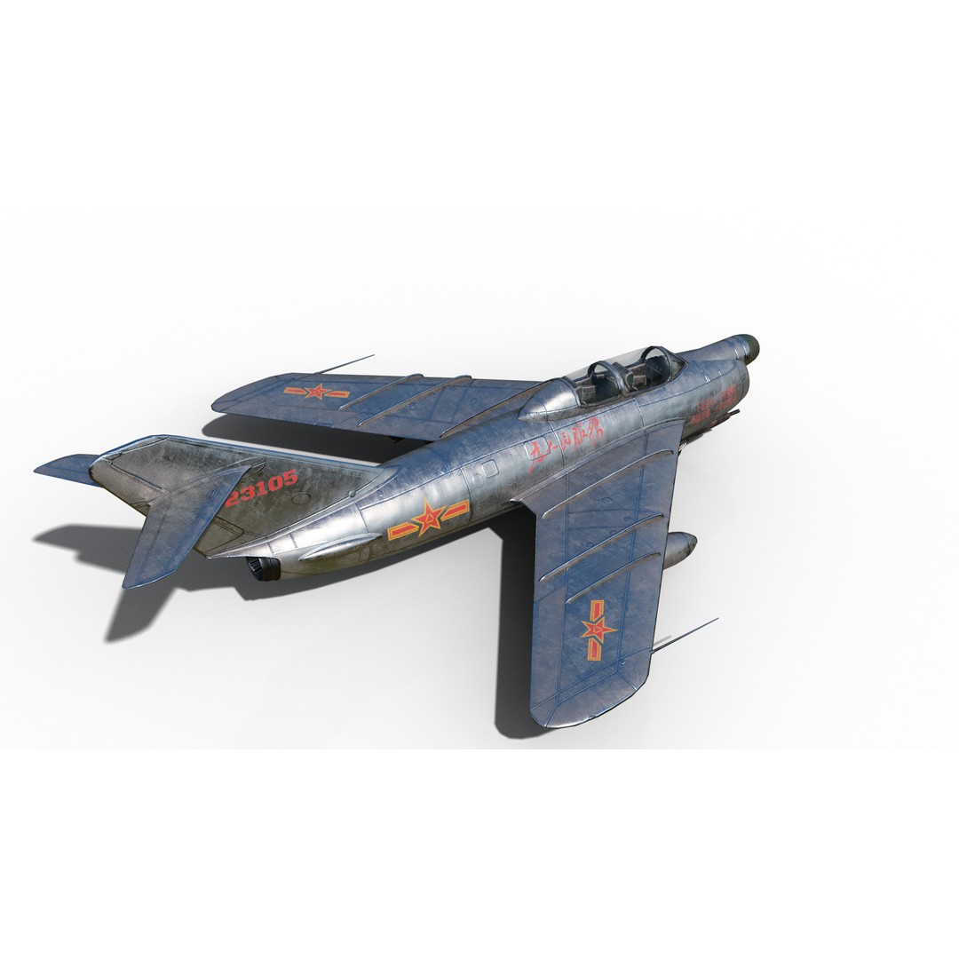 PLAAF J-5 Fighter 3D Model – Low Poly Military Aircraft, FBX - View 4