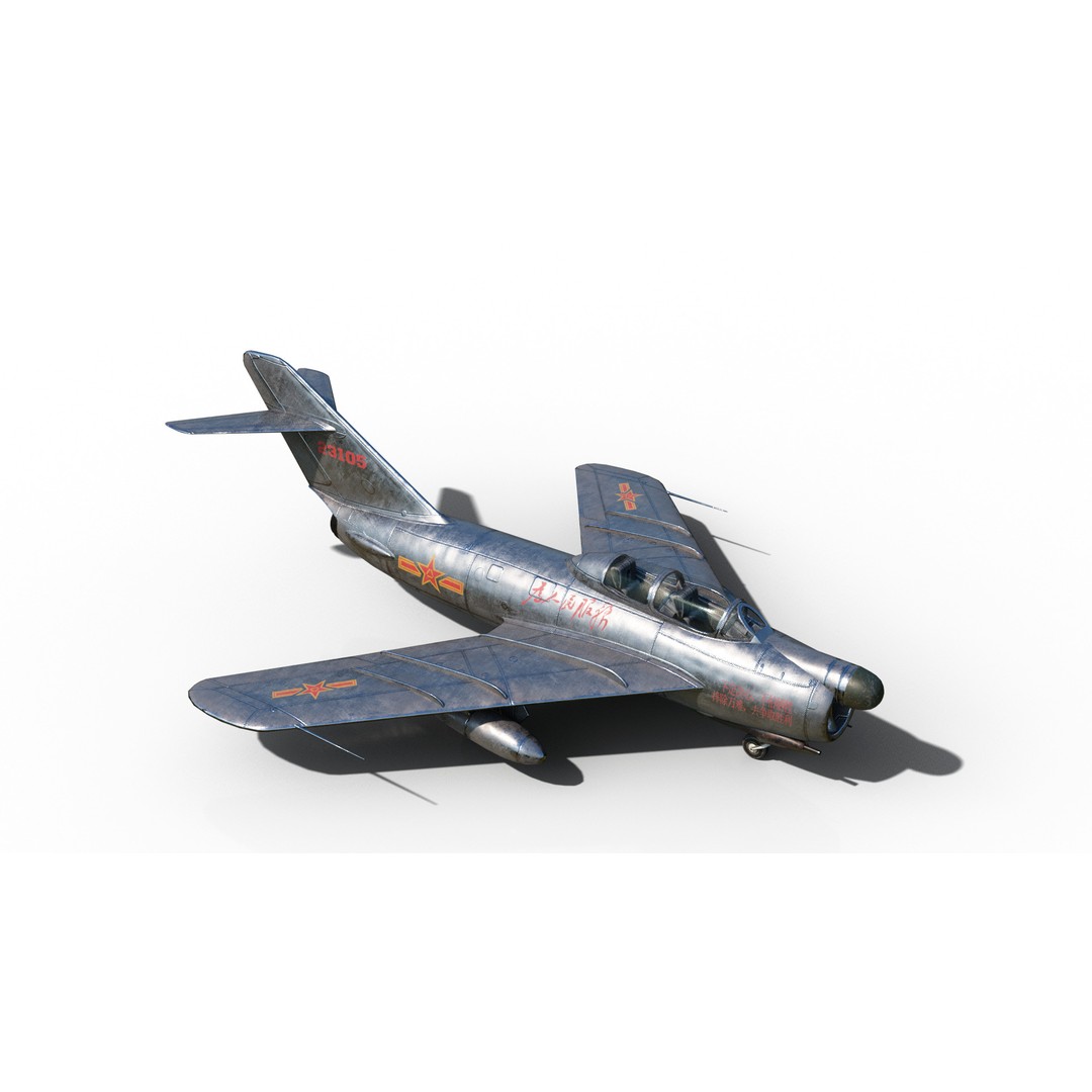 PLAAF J-5 Fighter 3D Model – Low Poly Military Aircraft, FBX - View 6