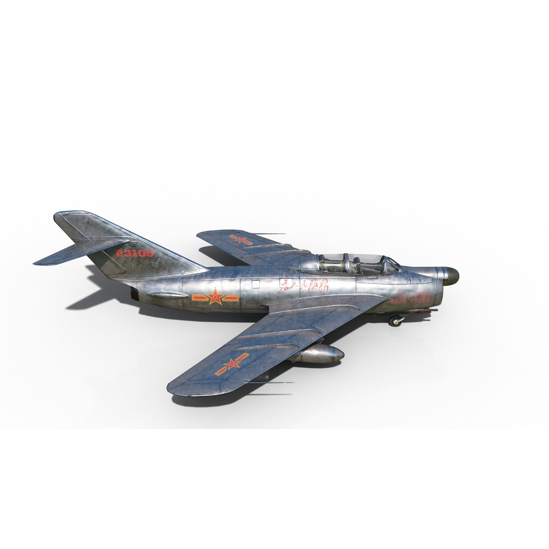 PLAAF J-5 Fighter 3D Model – Low Poly Military Aircraft, FBX - View 7