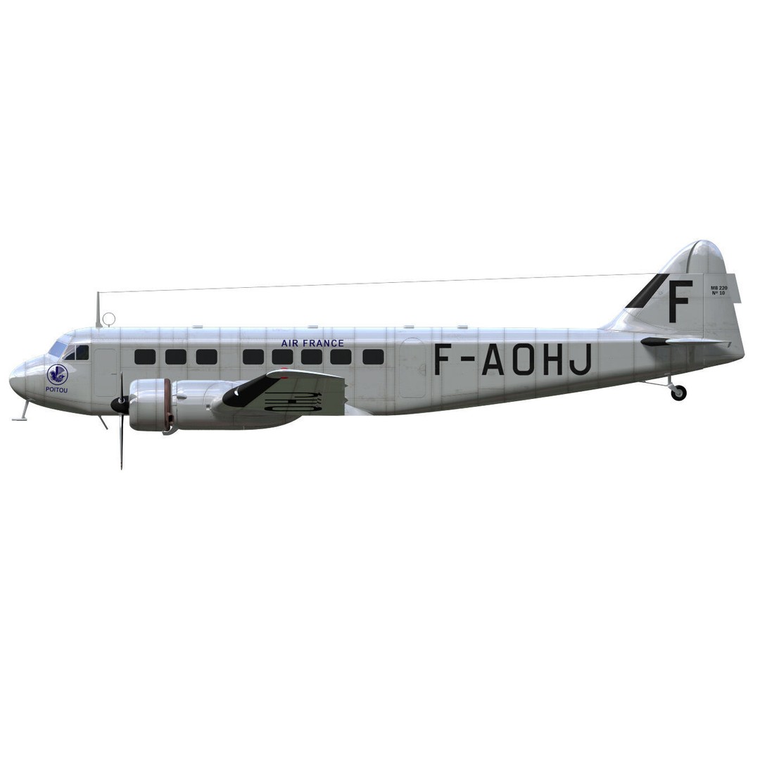 BLOCH MB220 3D Model – Twin-Engine Transport Aircraft, FBX - View 10