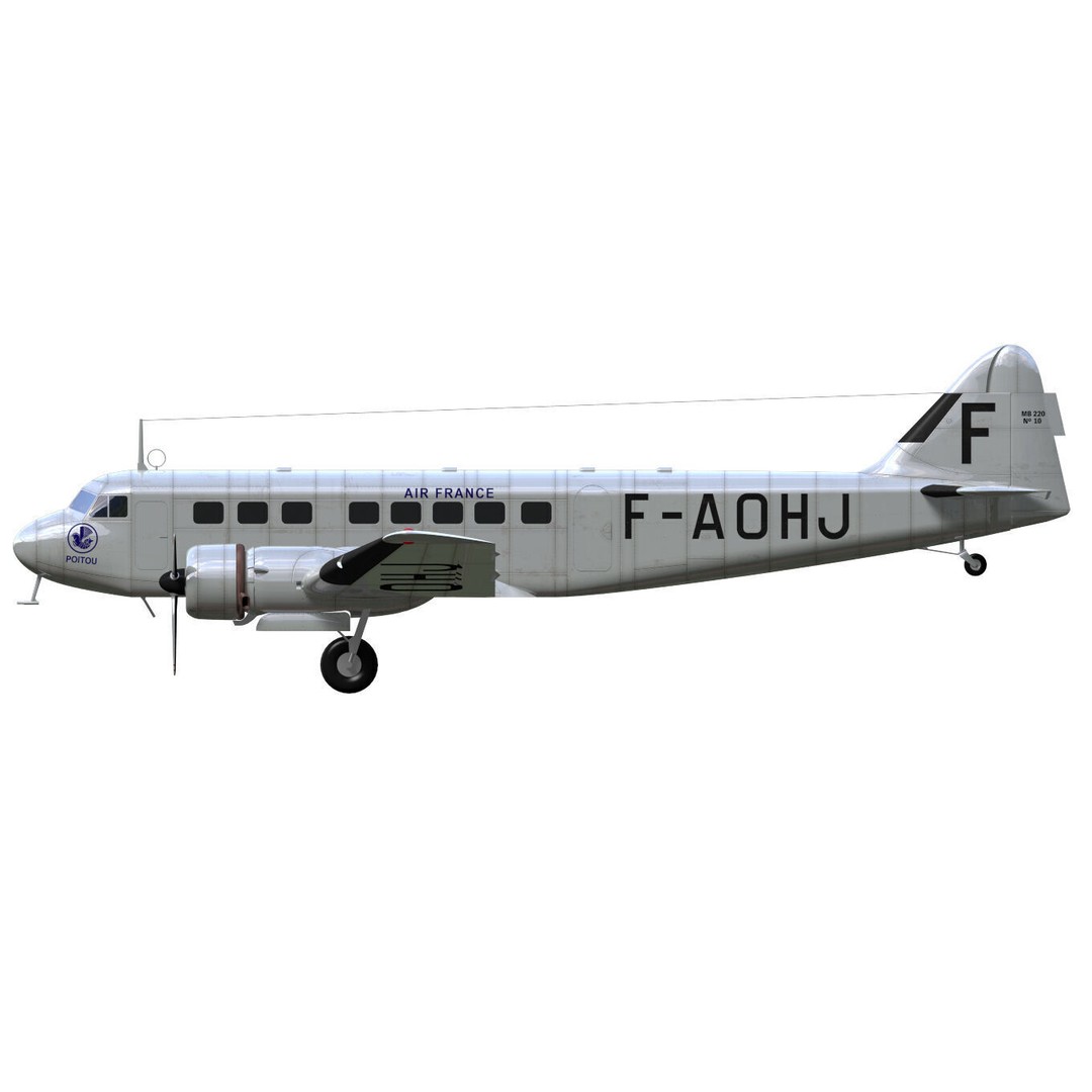 BLOCH MB220 3D Model – Twin-Engine Transport Aircraft, FBX - View 11