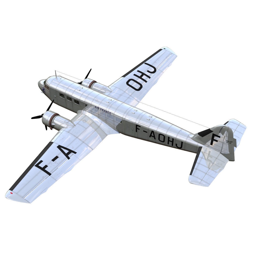 BLOCH MB220 3D Model – Twin-Engine Transport Aircraft, FBX - View 3