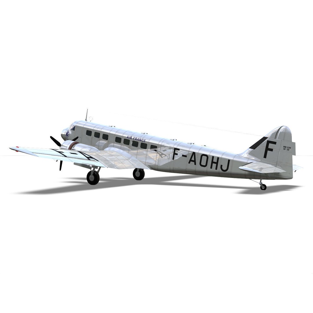 BLOCH MB220 3D Model – Twin-Engine Transport Aircraft, FBX - View 8