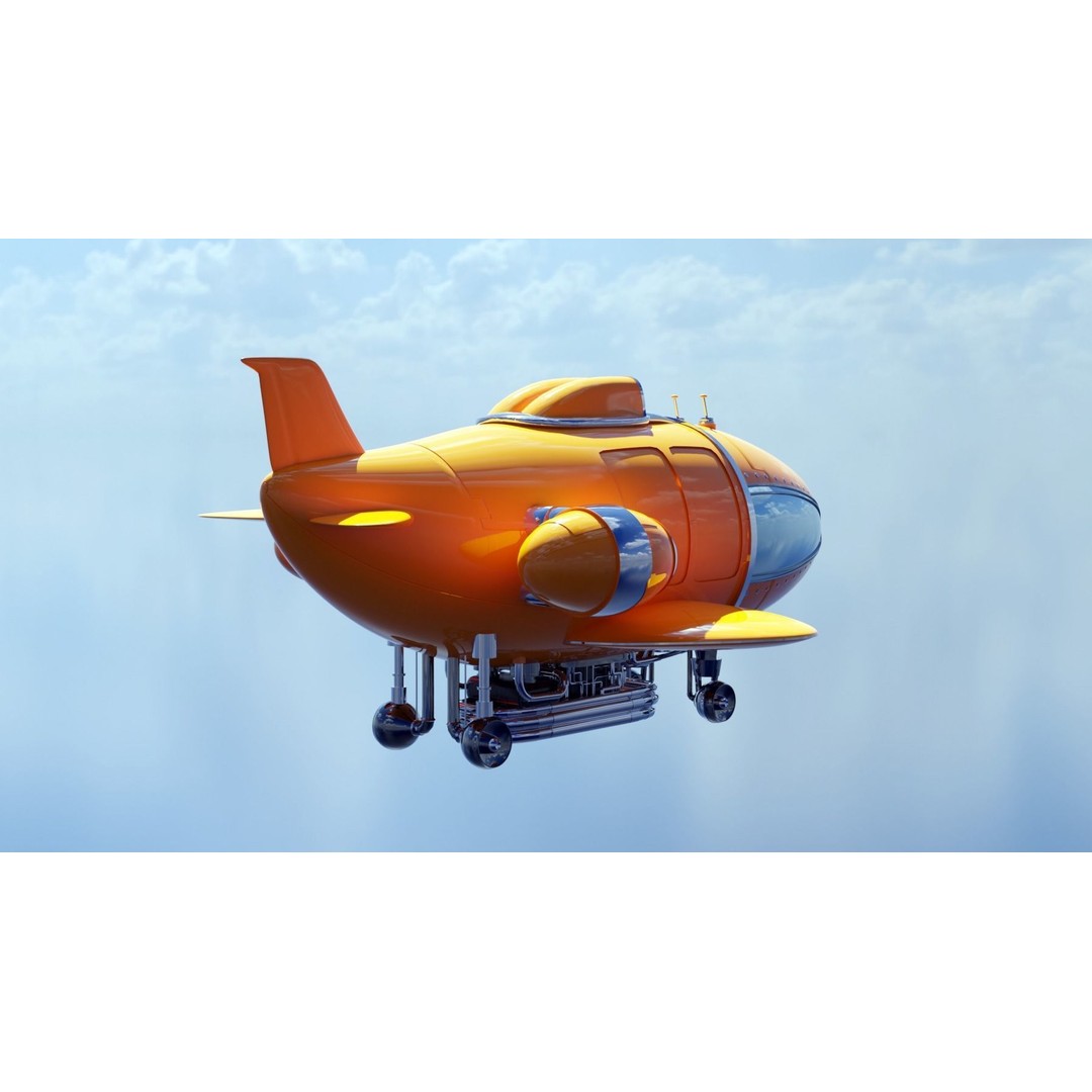 Retro Futuristic Airship 3D Model – PBR Textures, FBX, Game Ready - View 10