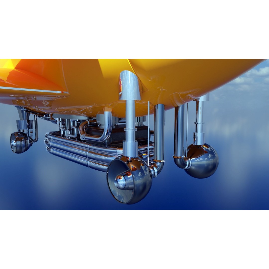 Retro Futuristic Airship 3D Model – PBR Textures, FBX, Game Ready - View 12