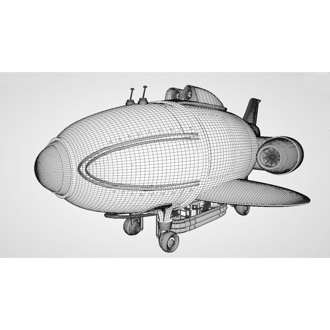 Retro Futuristic Airship 3D Model – PBR Textures, FBX, Game Ready - View 13