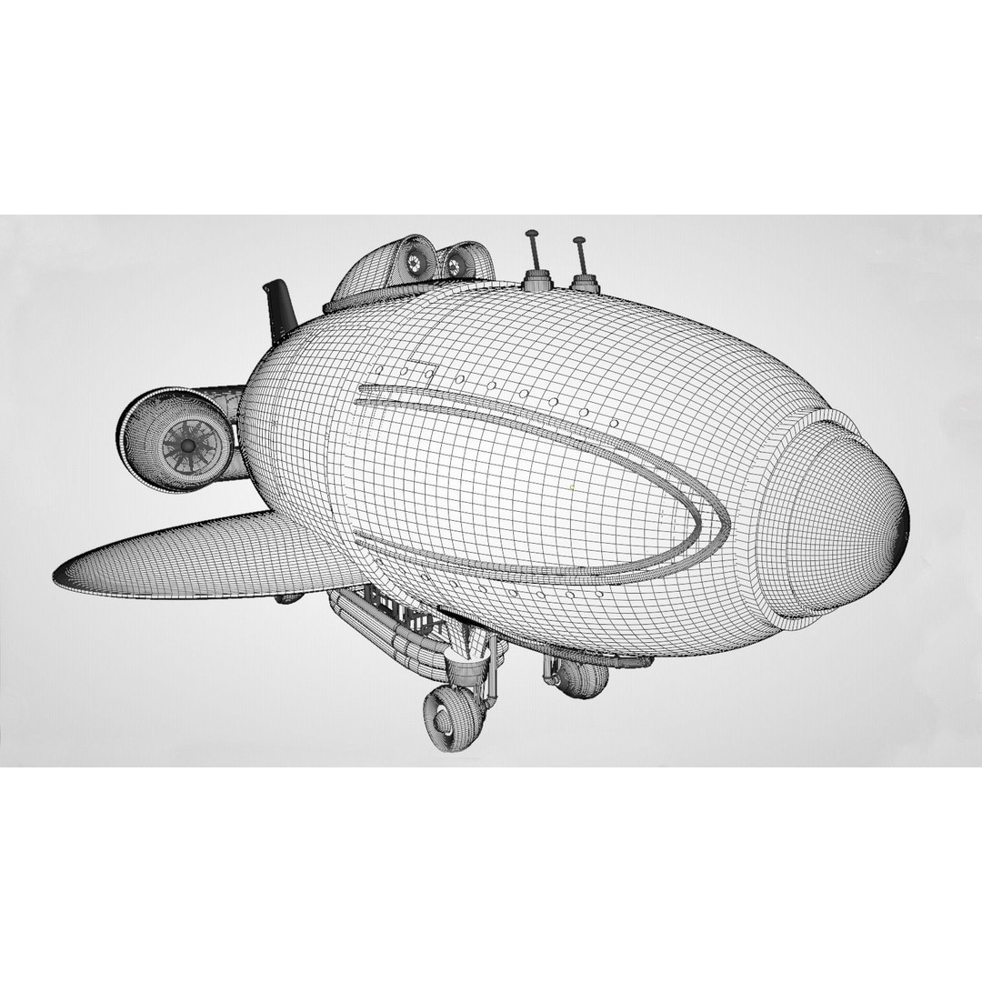 Retro Futuristic Airship 3D Model – PBR Textures, FBX, Game Ready - View 14