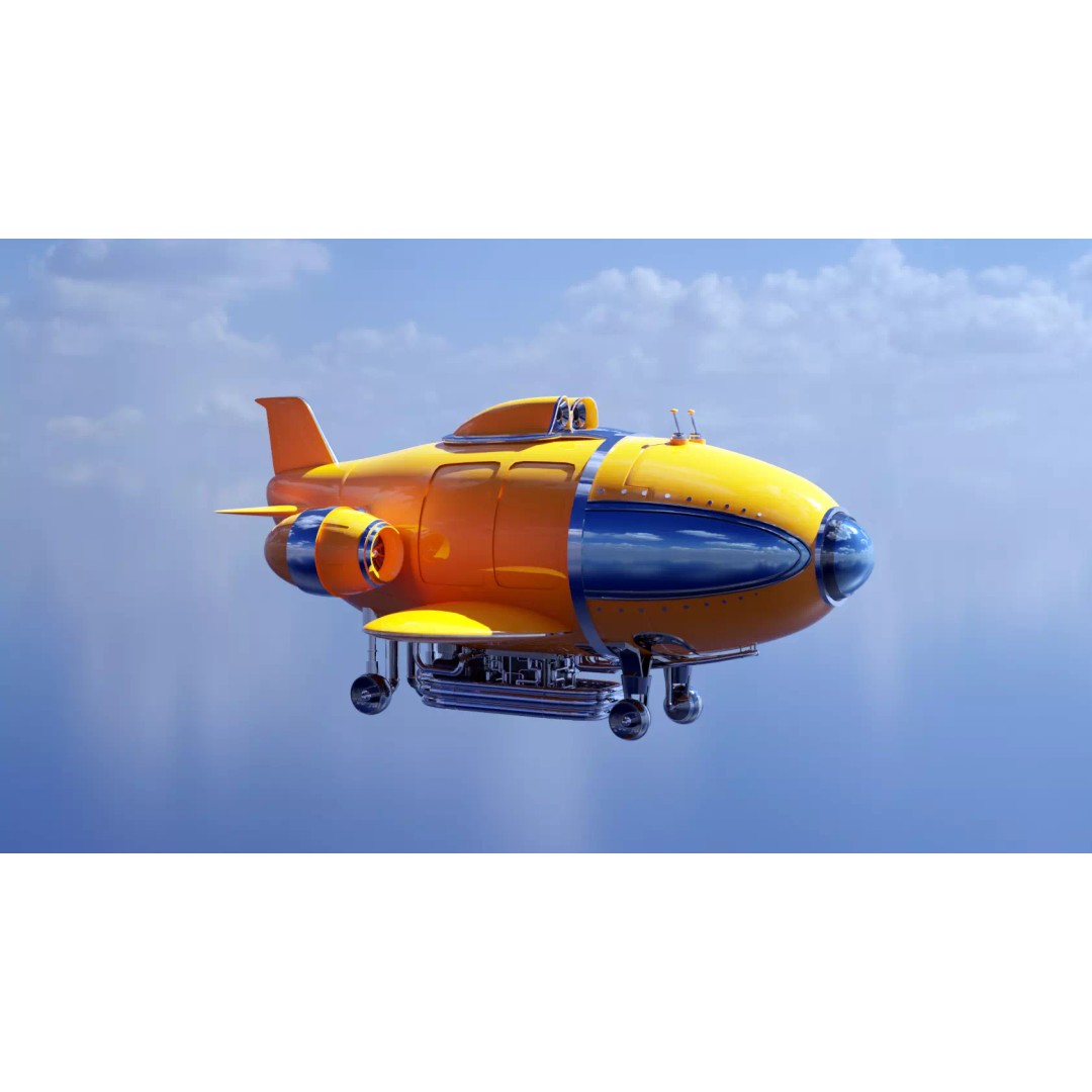Retro Futuristic Airship 3D Model – PBR Textures, FBX, Game Ready - View 2