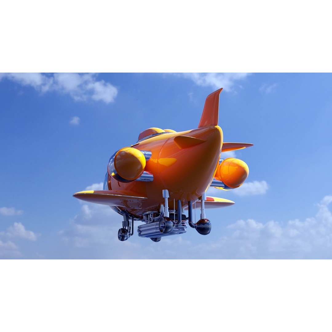 Retro Futuristic Airship 3D Model – PBR Textures, FBX, Game Ready - View 3