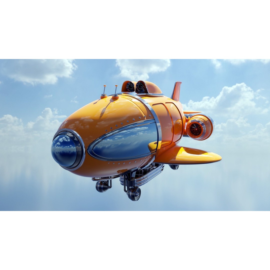Retro Futuristic Airship 3D Model – PBR Textures, FBX, Game Ready - View 4