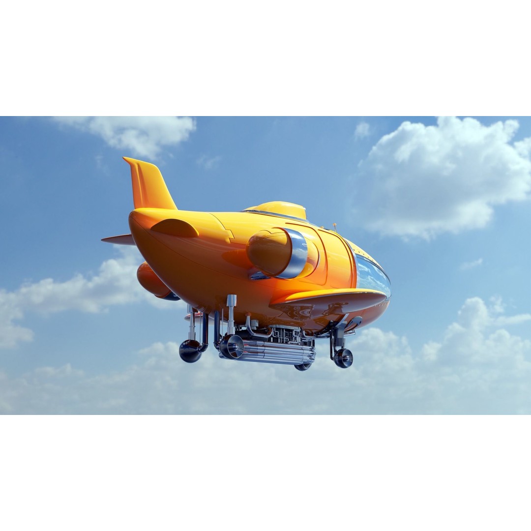 Retro Futuristic Airship 3D Model – PBR Textures, FBX, Game Ready - View 6