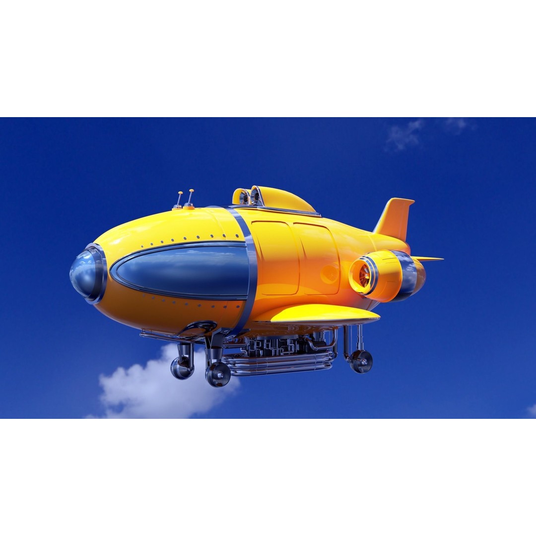 Retro Futuristic Airship 3D Model – PBR Textures, FBX, Game Ready - View 7