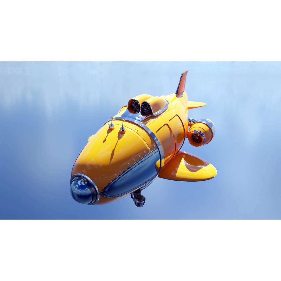 Retro Futuristic Airship 3D Model – PBR Textures, FBX, Game Ready - View 9