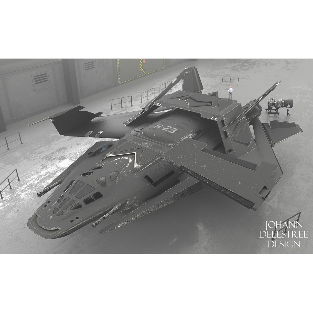 Futuristic Spaceship 3D Model – Low Poly Game Asset, FBX, PBR - View 12