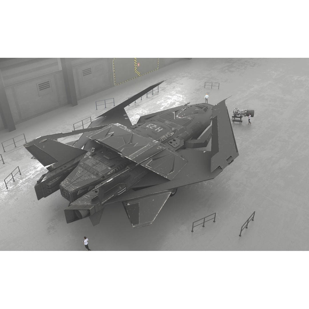 Futuristic Spaceship 3D Model – Low Poly Game Asset, FBX, PBR - View 9