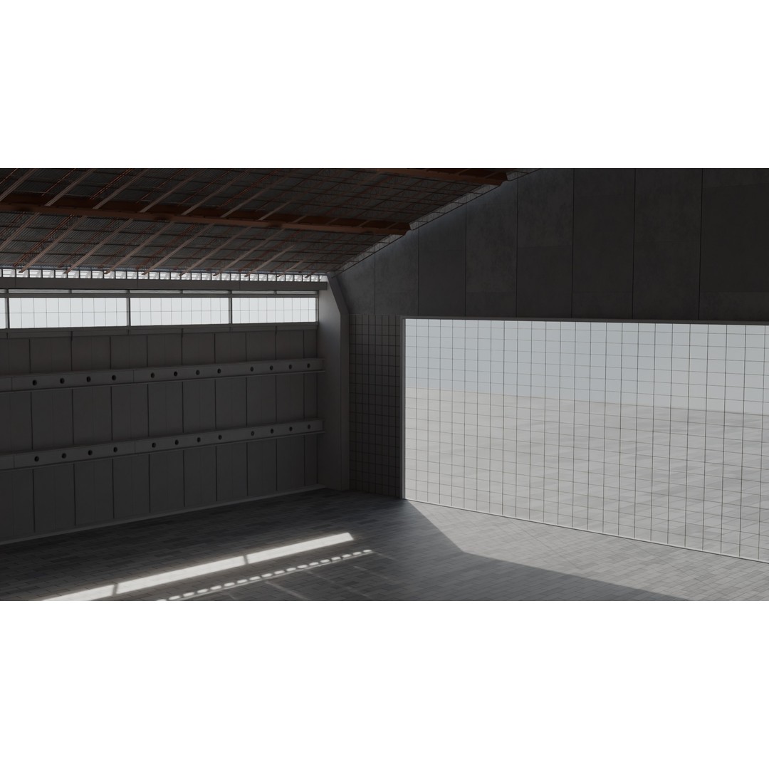 Old Aircraft Hangar 3D Model – Low Poly PBR Asset for Blender - View 11