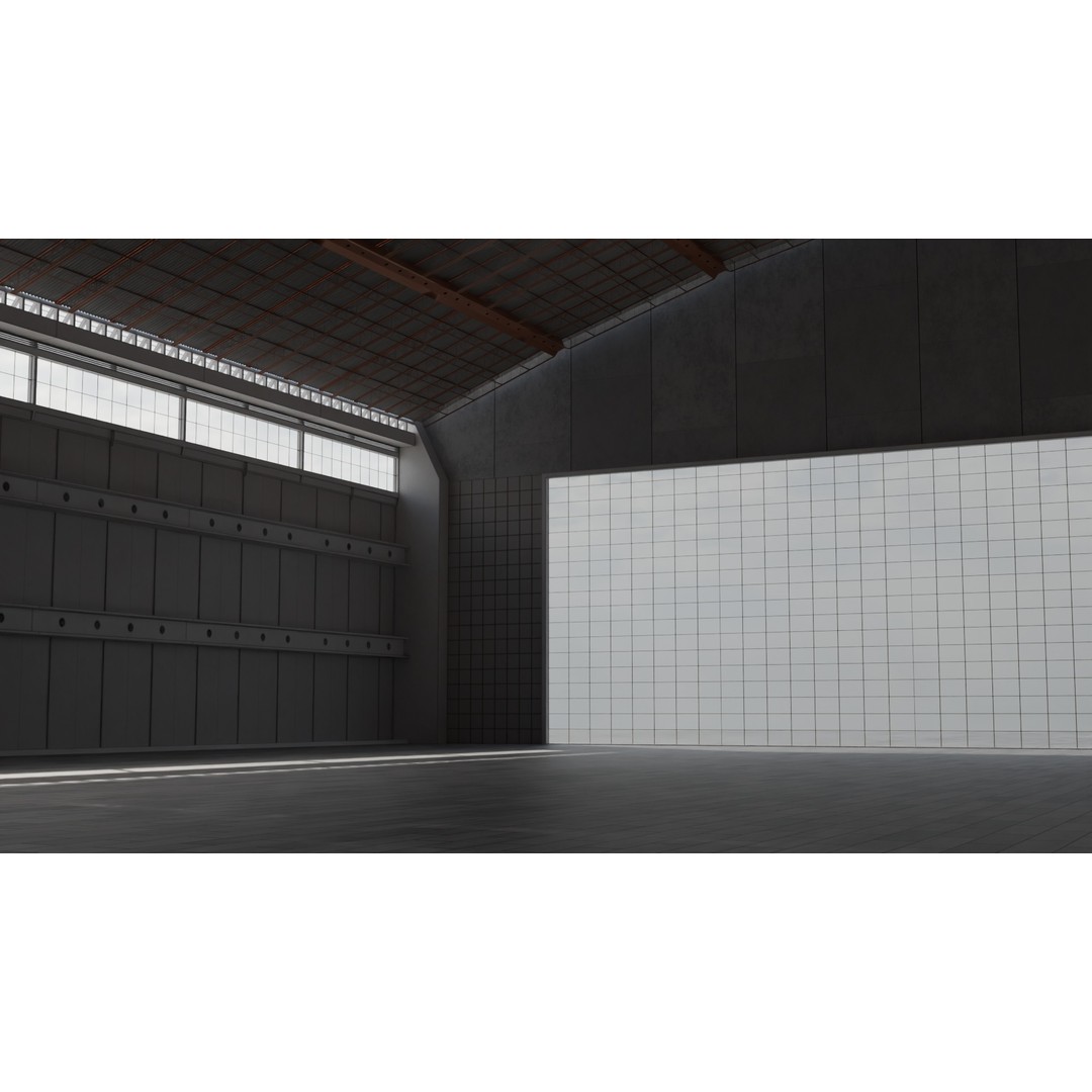 Old Aircraft Hangar 3D Model – Low Poly PBR Asset for Blender - View 3