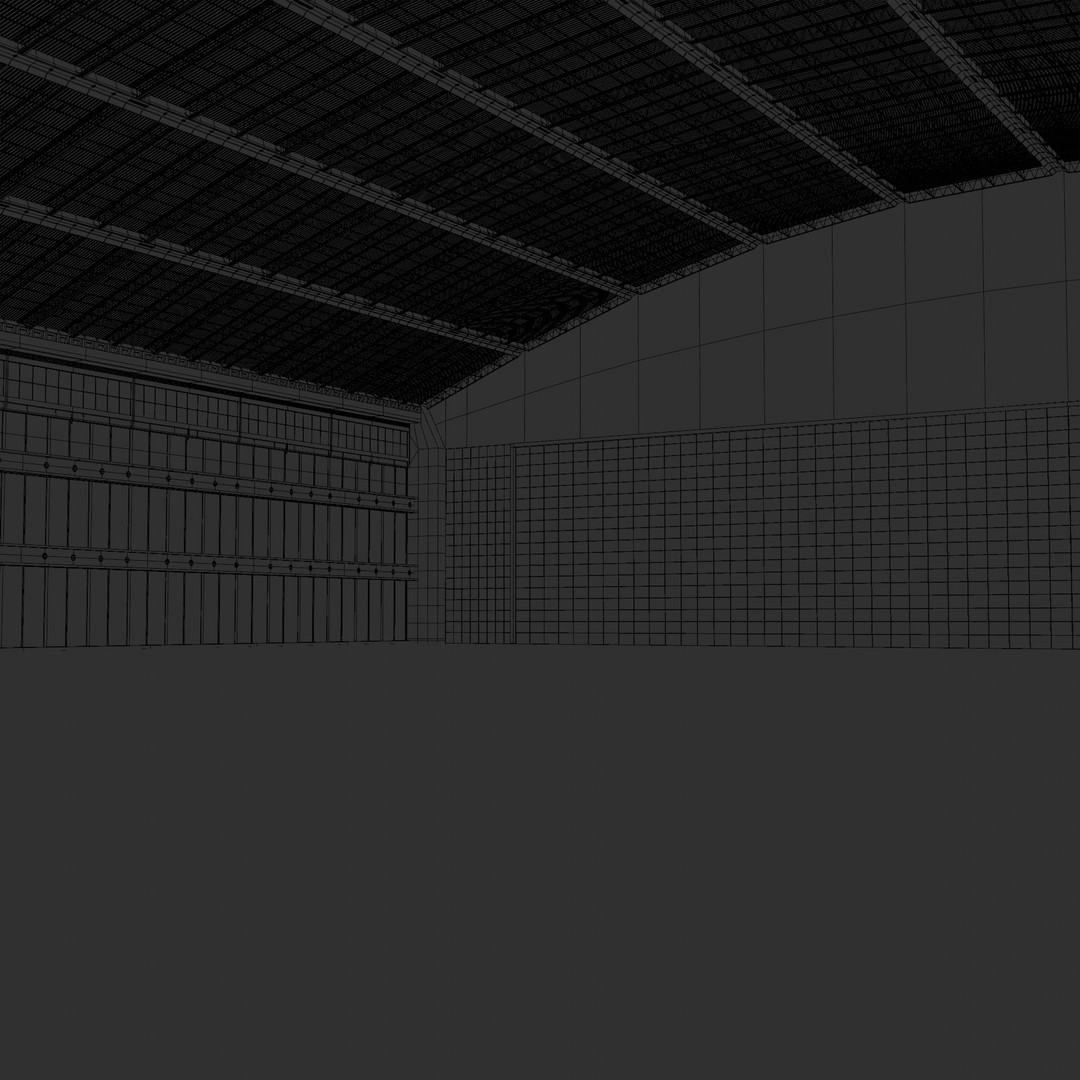Old Aircraft Hangar 3D Model – Low Poly PBR Asset for Blender - View 6