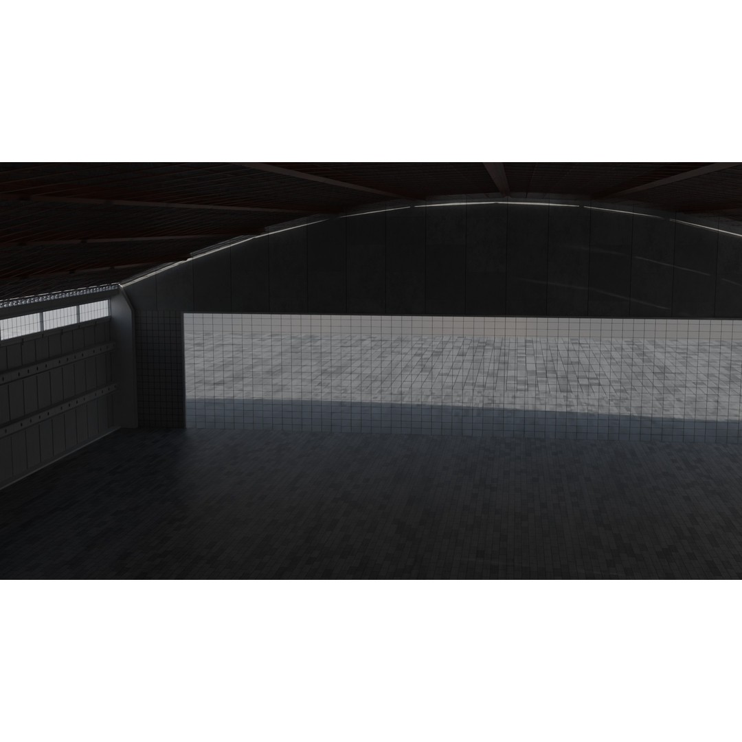 Old Aircraft Hangar 3D Model – Low Poly PBR Asset for Blender - View 8