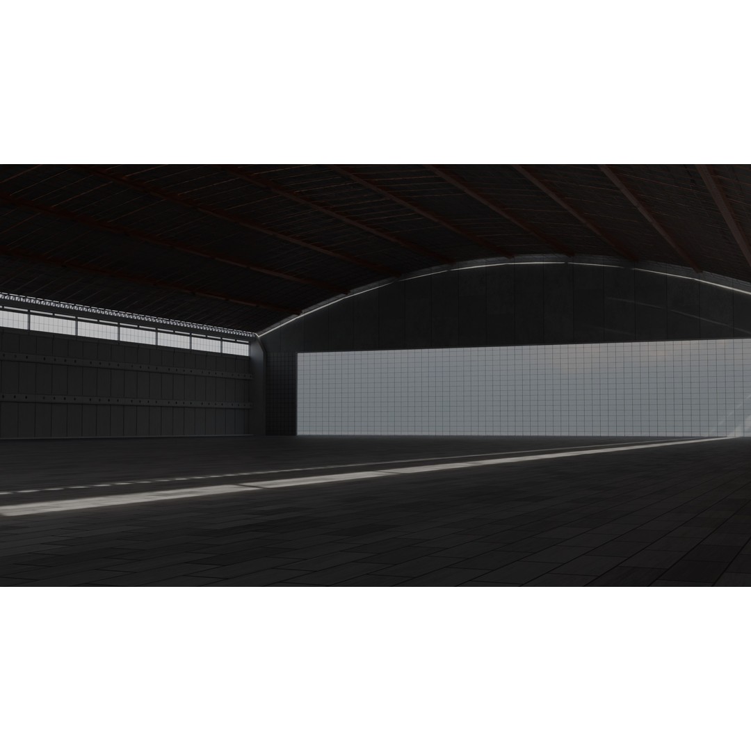 Old Aircraft Hangar 3D Model – Low Poly PBR Asset for Blender - View 9