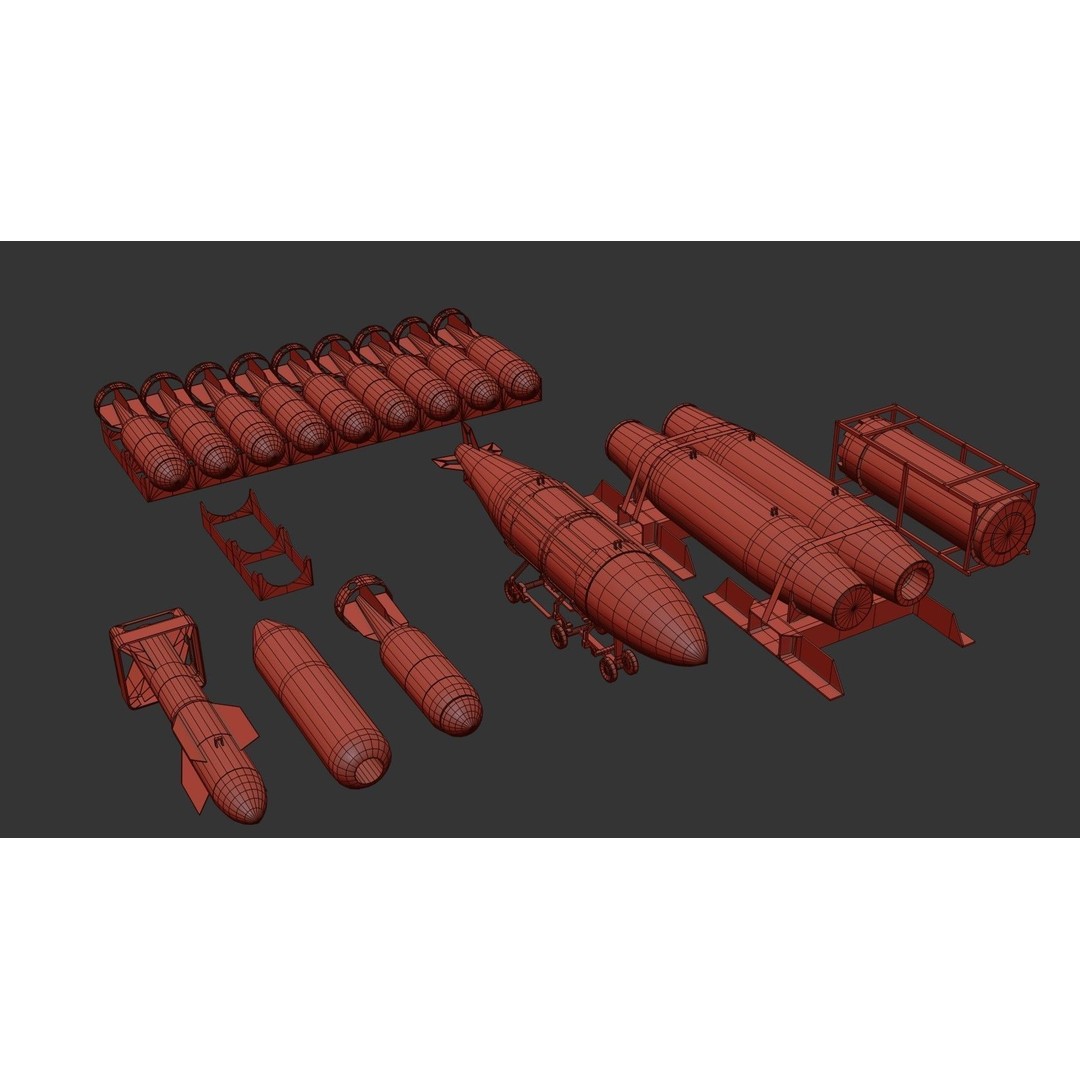Military Aircraft Bomb Pack 3D Model – Low Poly PBR Game Asset, FBX