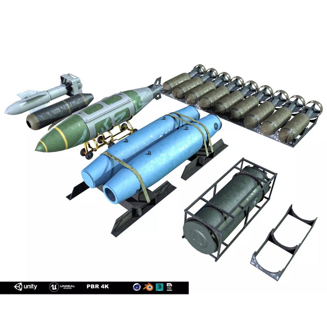 Military Aircraft Bomb Pack 3D Model – Low Poly PBR Game Asset, FBX - View 2